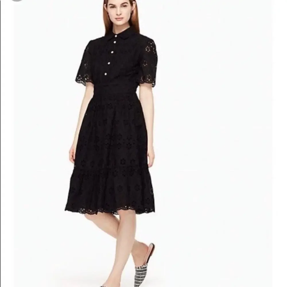 Kate Spade Black Eyelet Flounce Shirt Dress Sz.8